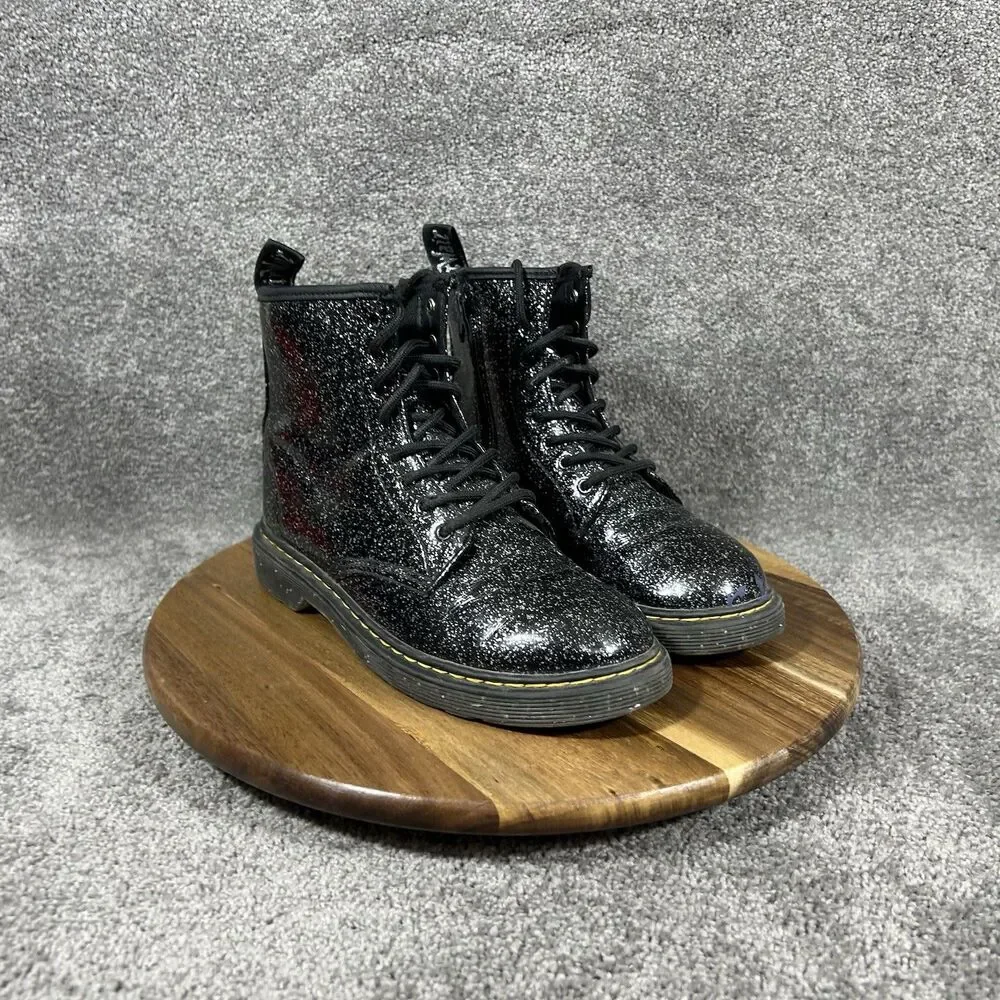 Dr Martens 1460 J Youth Sz 5 Cosmic Glitter Black Leather Zip Lace Up Boots Used
